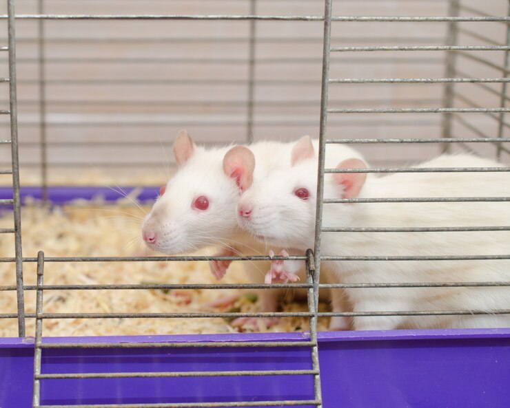 Couple Curious White Laboratory Rats Looking Out Cage 124337 534