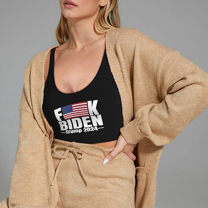 Fuck Biden American Flag Trump 2024 Tank Tops Woman’s Shirts Slim-Fit Sport T